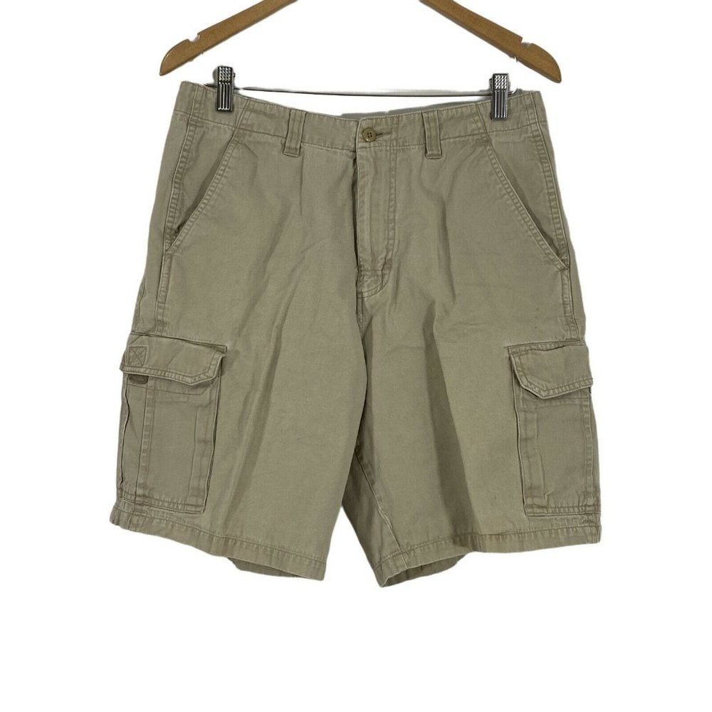 OCI Old college Inn Jean Company Mens Beige Cotton Flat Front Cargo Shorts Sz 32